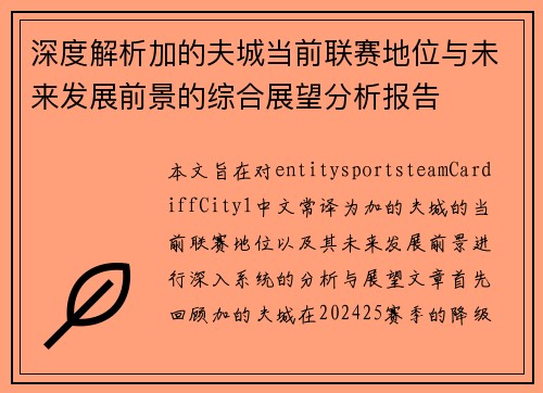 深度解析加的夫城当前联赛地位与未来发展前景的综合展望分析报告